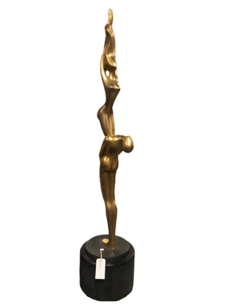 Large Abstract Lovers Bronze Sculpture on Enameled Steel Base - 6
