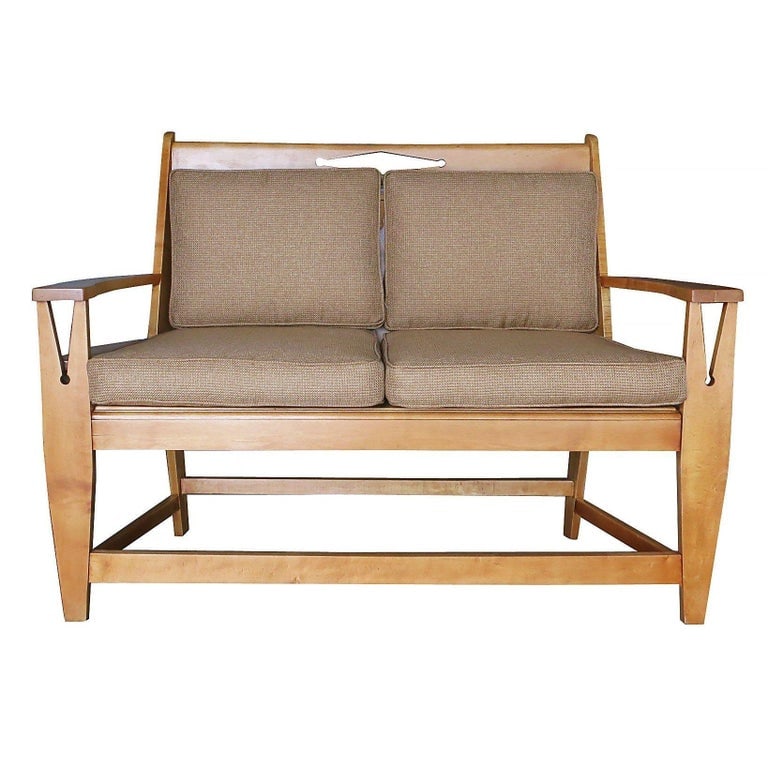 Blonde Wood Sofa with Clothespin Shaped Accents In The Style of Stickley - 3
