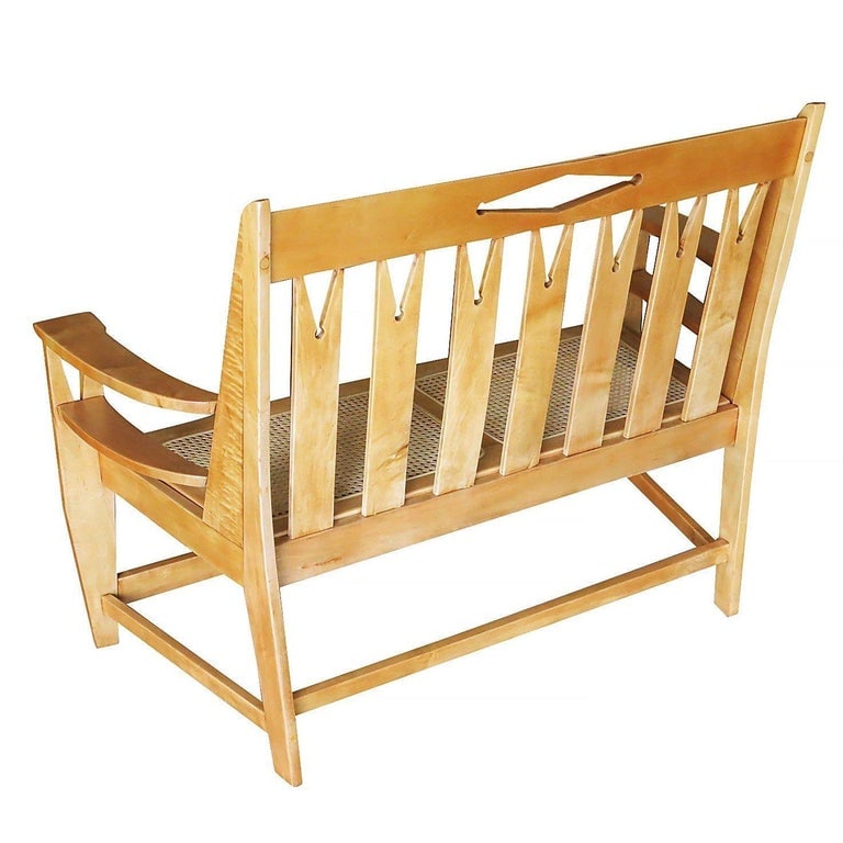 Blonde Wood Sofa with Clothespin Shaped Accents In The Style of Stickley - 5