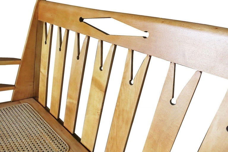 Blonde Wood Sofa with Clothespin Shaped Accents In The Style of Stickley - 6