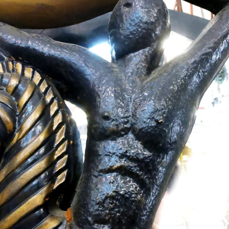 Very Large Midcentury Wall Mirror with Carved Tribal Sculptures in the Center - 4