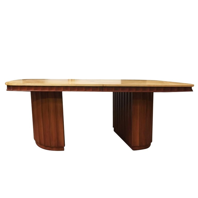 Eliel Saarinen Style Dining Table with Sculpted Bases and Inlay Top - 4