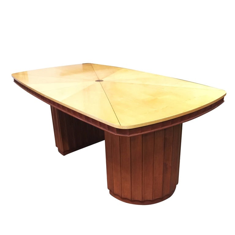 Eliel Saarinen Style Dining Table with Sculpted Bases and Inlay Top - 5