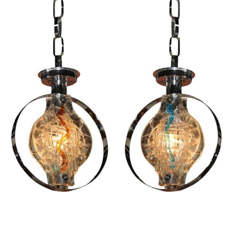 Vistosi Gino Murano Glass Pendant Lights, Pair - 3