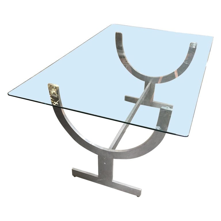 Machined Aluminum Dining Table with Glass Top - 2