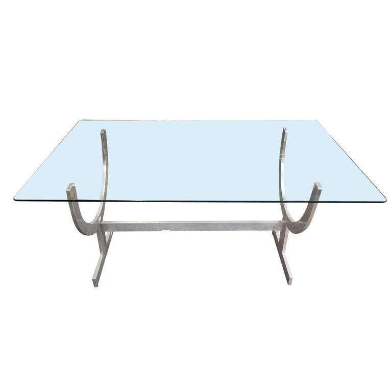 Machined Aluminum Dining Table with Glass Top - 3