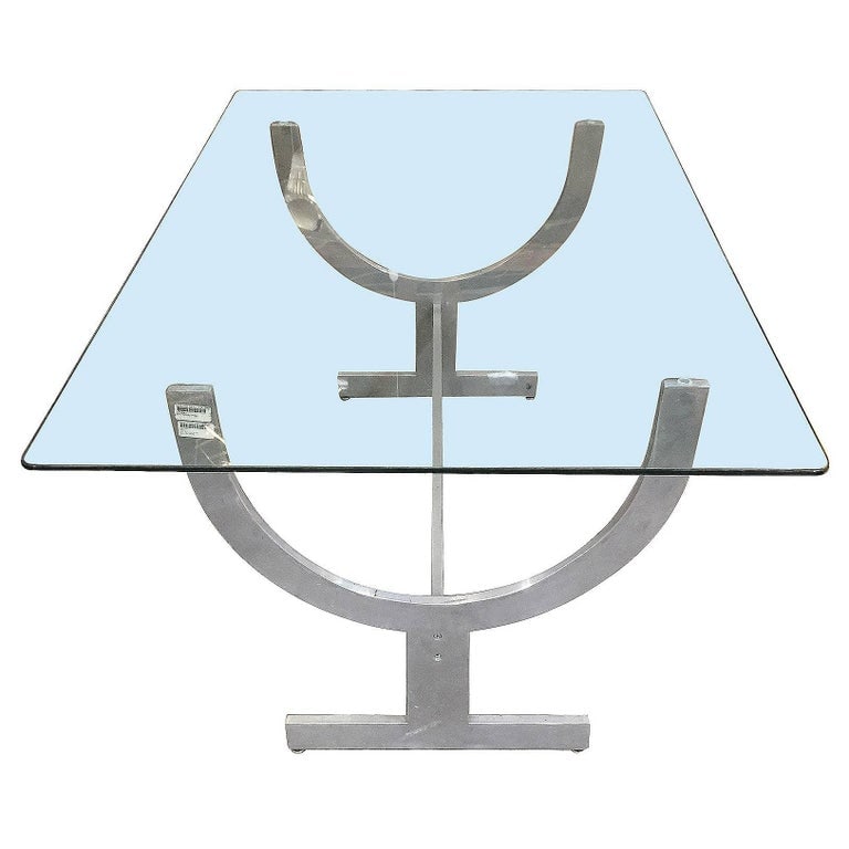 Machined Aluminum Dining Table with Glass Top - 4