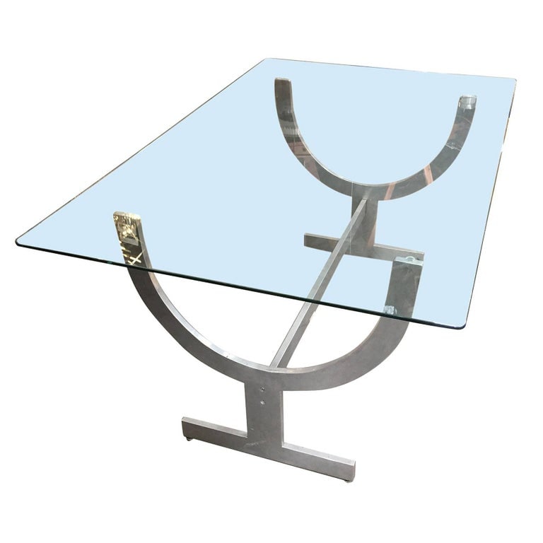 Machined Aluminum Dining Table with Glass Top - 6
