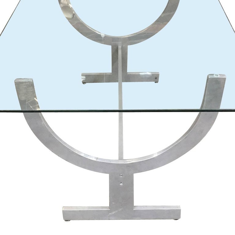 Machined Aluminum Dining Table with Glass Top - 7