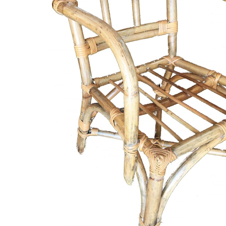 Midcentury Swoop Arm Rattan Armchair with Triple Pole Back - 6