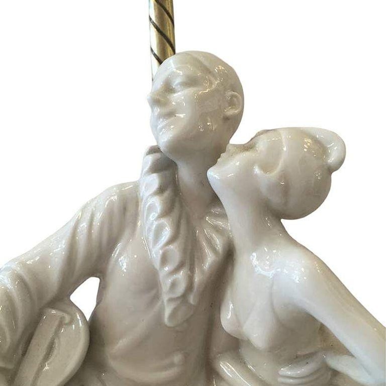 Porcelain Figural Harlequin Lamp with Brass Base, circa 1920 - 5