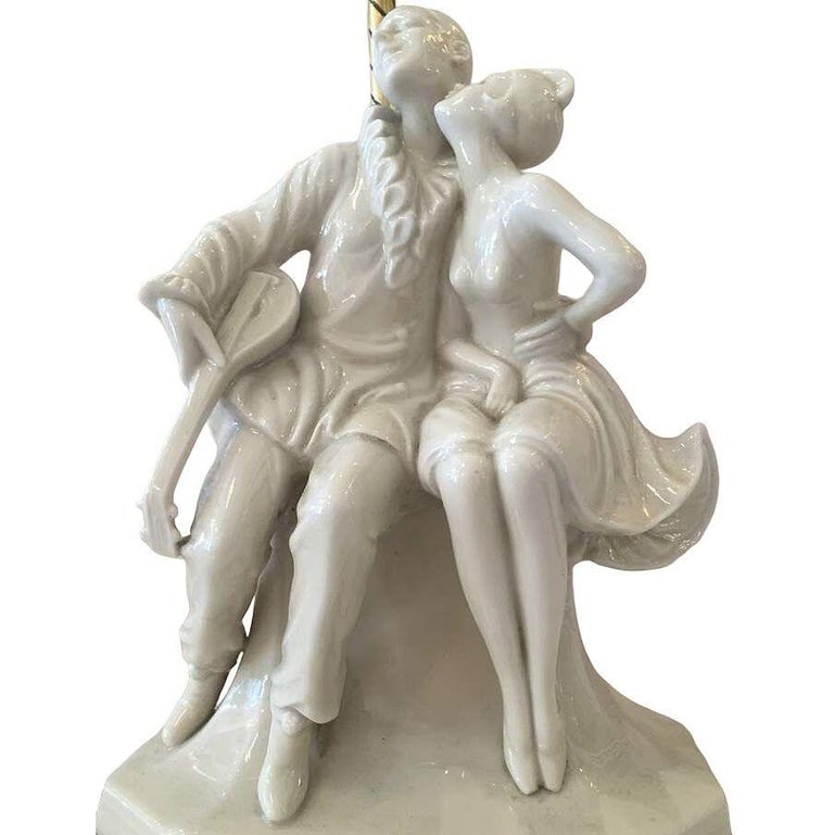 Porcelain Figural Harlequin Lamp with Brass Base, circa 1920 - 6