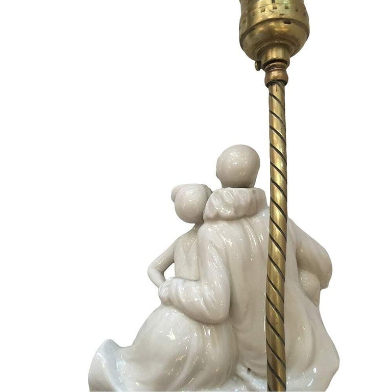 Porcelain Figural Harlequin Lamp with Brass Base, circa 1920 - 7
