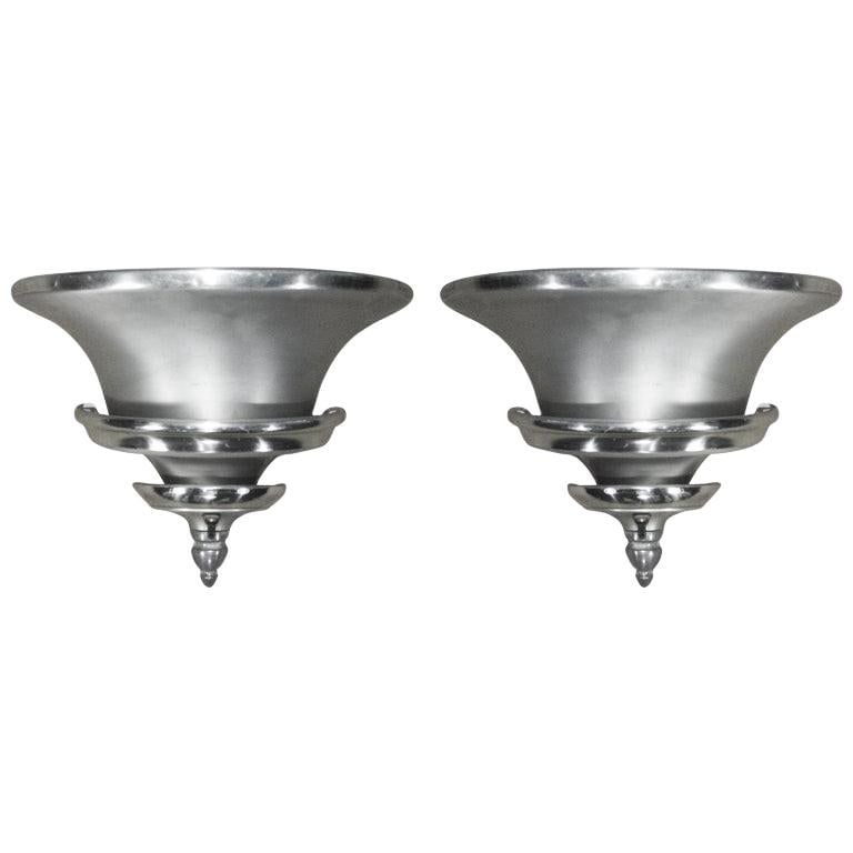 Brushed Aluminum Art Deco Demilune Wall Sconces by Walter Von Nessen, Pair - 2