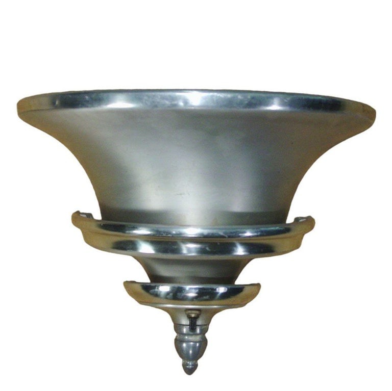 Brushed Aluminum Art Deco Demilune Wall Sconces by Walter Von Nessen, Pair - 3