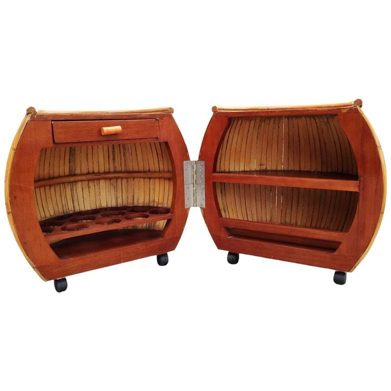 Restored Large 1940s Rattan and Mahogany Pumpkin Bar - 2