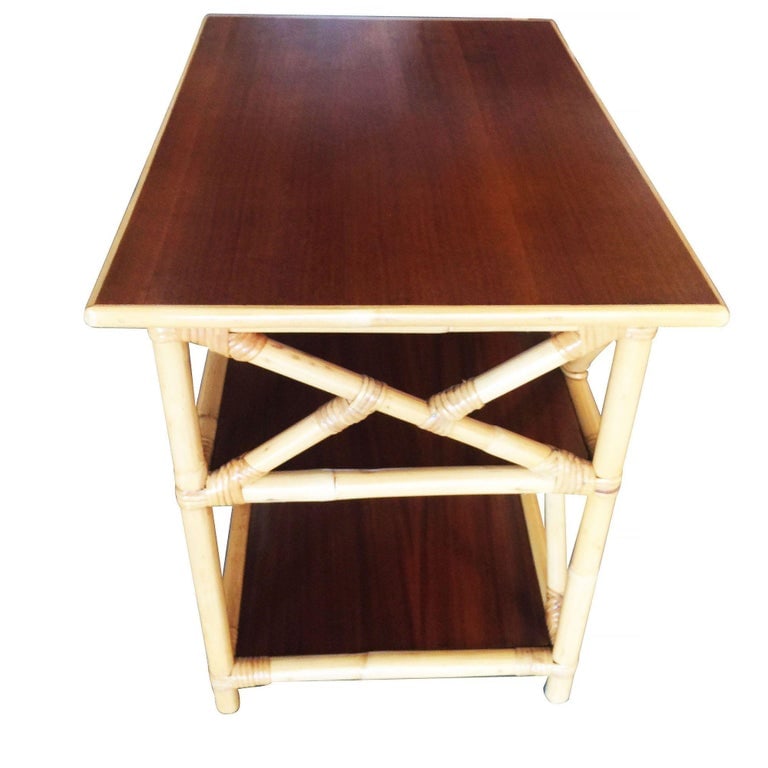 Restored Mahogany and Rattan Three-Tier Side Table - 4