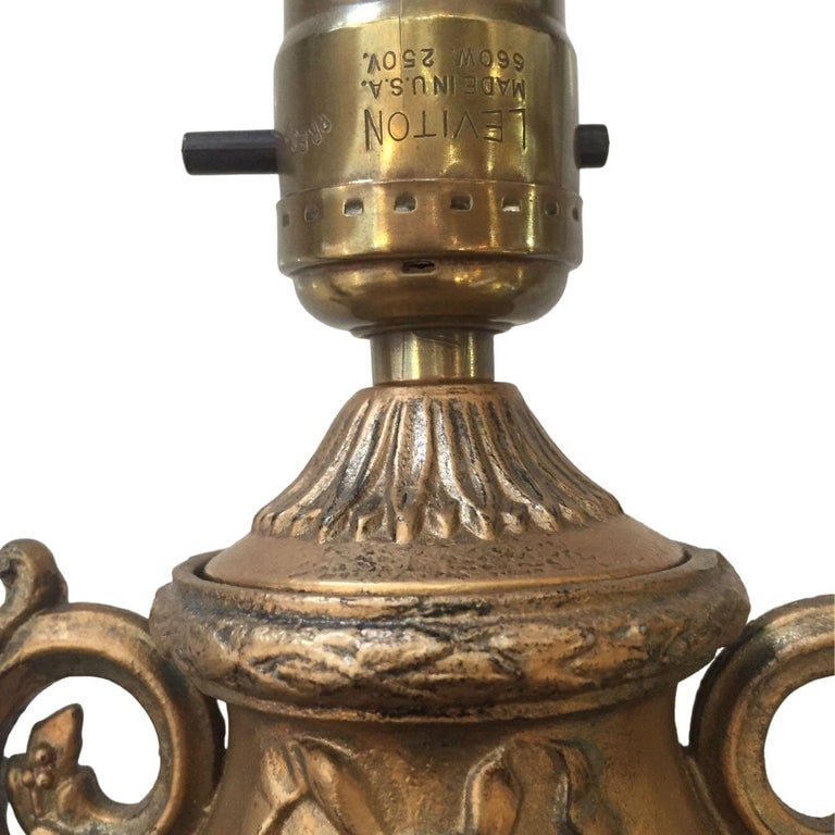 Hollywood Regency Style Goldtone Spelter Urn Table Lamp on Marble Base - 3