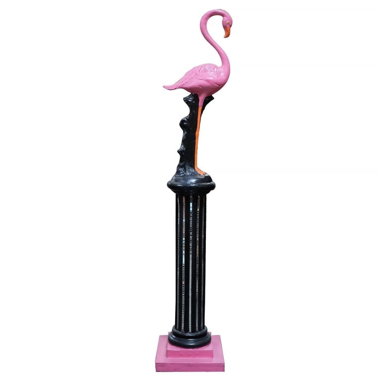 8 Foot Bespoke Flamingo on Roman Column Pedestal Mixed Media Sculpture, 2 Availa - 3