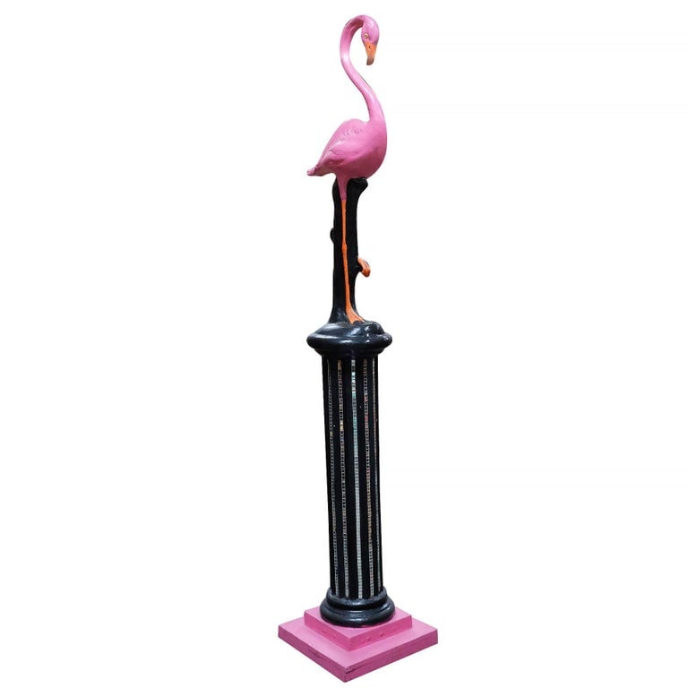 8 Foot Bespoke Flamingo on Roman Column Pedestal Mixed Media Sculpture, 2 Availa - 4