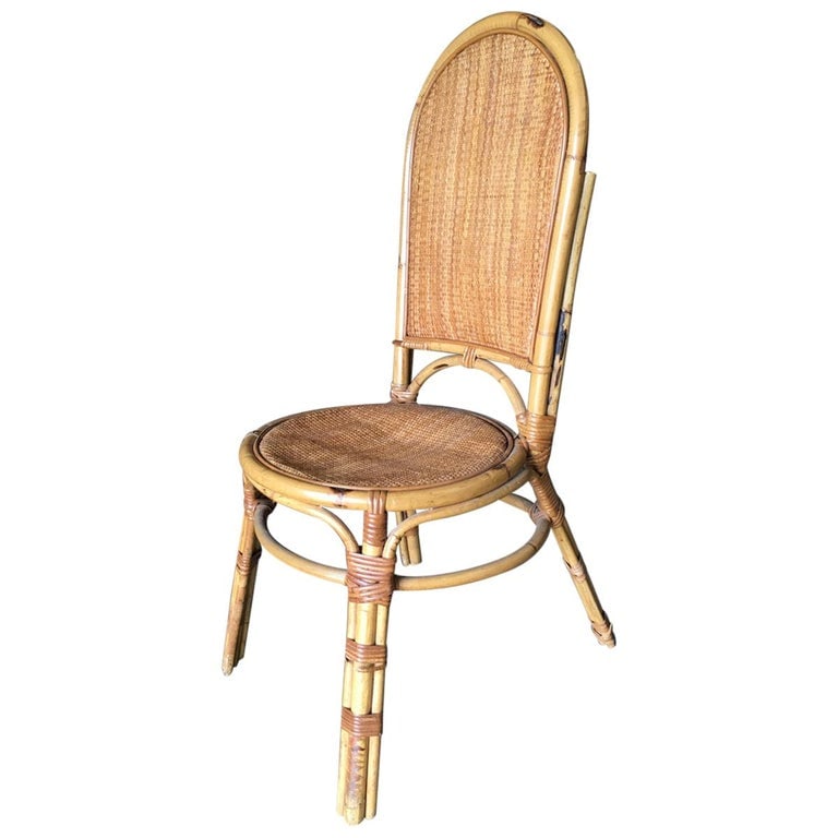 Restored Rattan Side Chair with Large Wicker Fan Back and Seat - 2