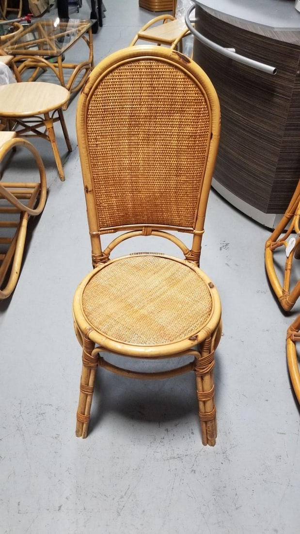 Restored Rattan Side Chair with Large Wicker Fan Back and Seat - 4