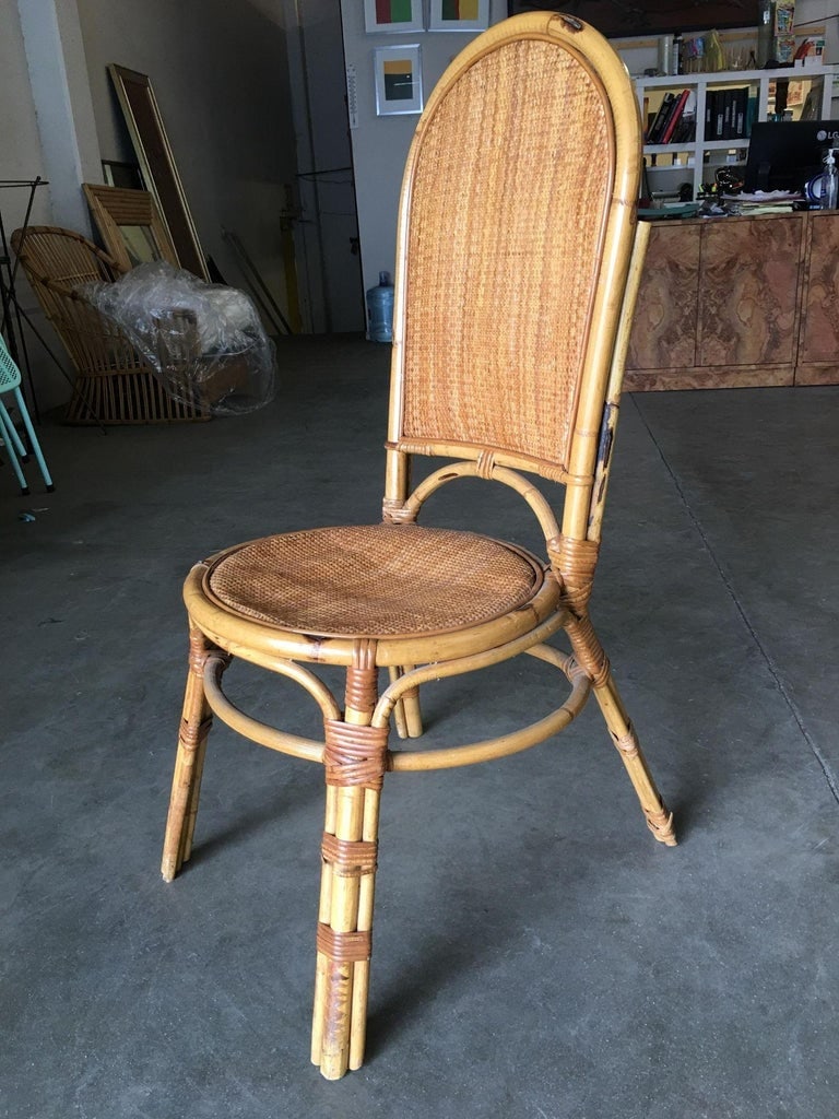 Restored Rattan Side Chair with Large Wicker Fan Back and Seat - 5