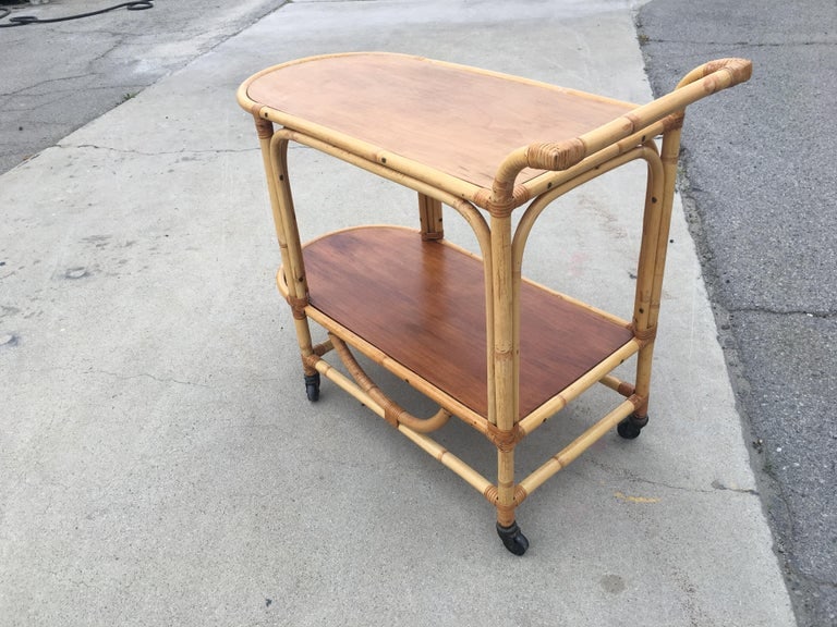 Two-Tier Rattan and Mahogany Tombstone Bar Cart - 11