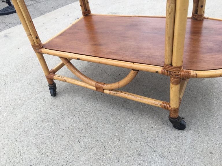 Two-Tier Rattan and Mahogany Tombstone Bar Cart - 3