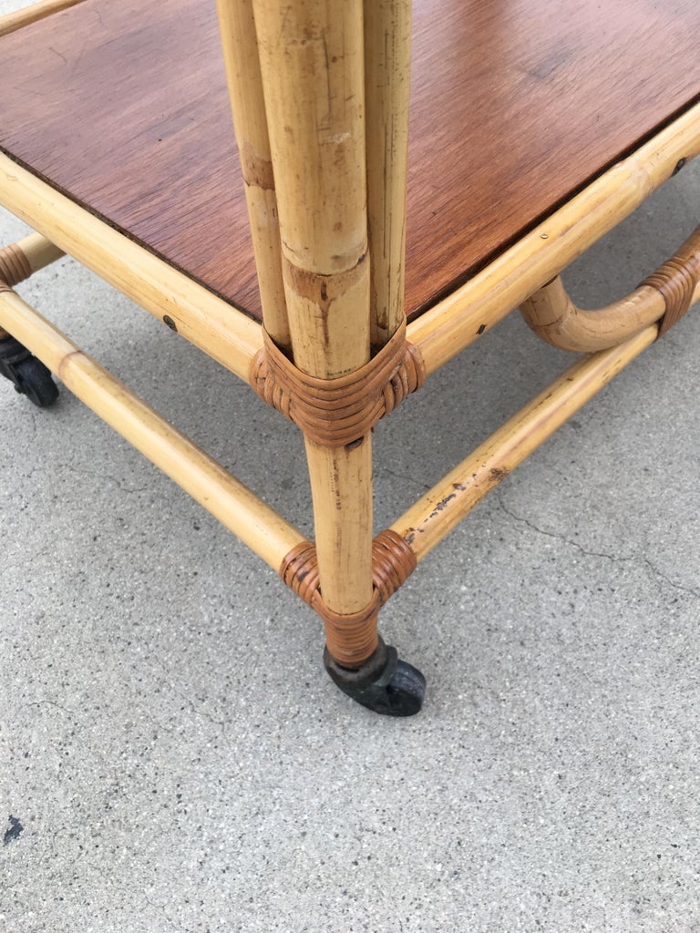 Two-Tier Rattan and Mahogany Tombstone Bar Cart - 6
