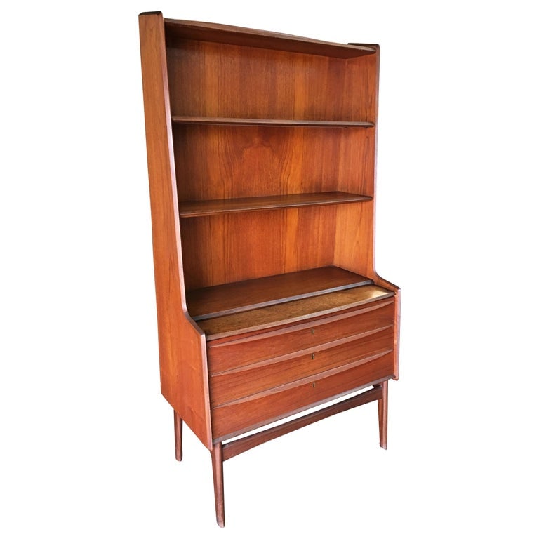 Danish Modern Teak Bookcase Cupboard Display Cabinet with Locks - 2