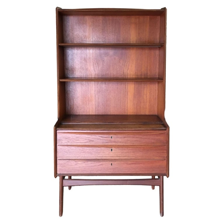 Danish Modern Teak Bookcase Cupboard Display Cabinet with Locks - 3
