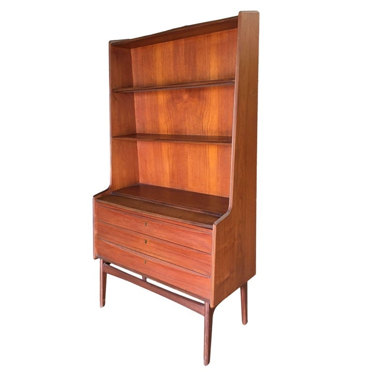 Danish Modern Teak Bookcase Cupboard Display Cabinet with Locks - 4