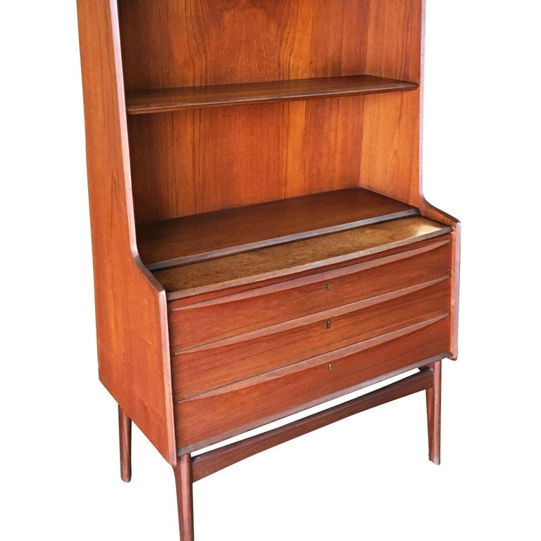 Danish Modern Teak Bookcase Cupboard Display Cabinet with Locks - 7