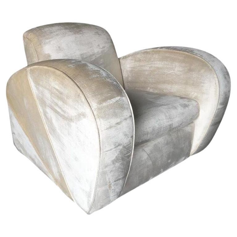 Art Deco Pearl White Mohair Jazz Club Chair with Speed Arms - 2