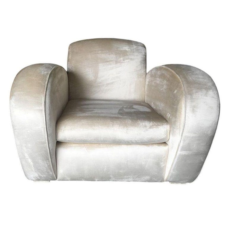 Art Deco Pearl White Mohair Jazz Club Chair with Speed Arms - 3