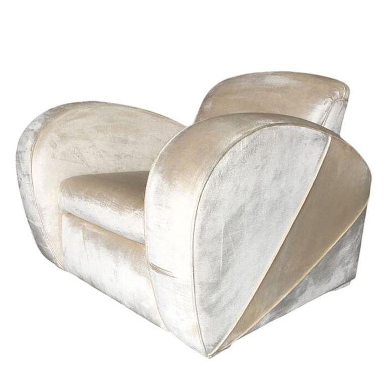 Art Deco Pearl White Mohair Jazz Club Chair with Speed Arms - 4