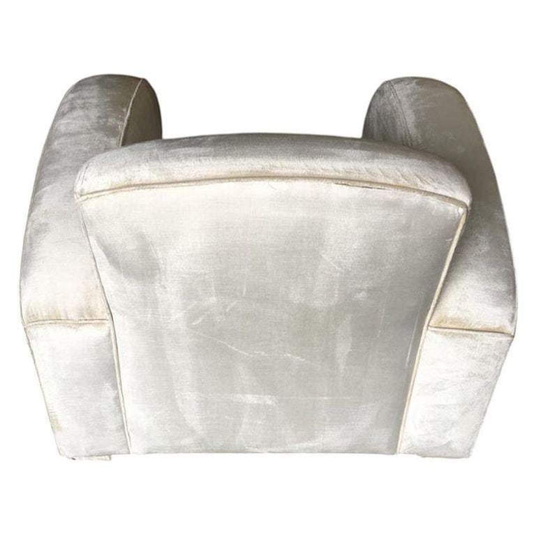 Art Deco Pearl White Mohair Jazz Club Chair with Speed Arms - 7