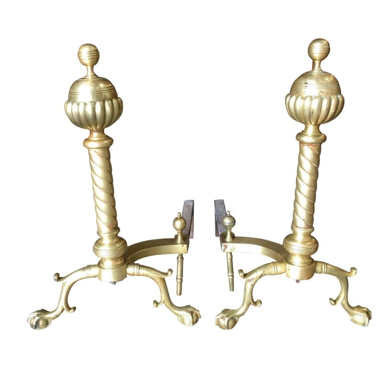Art Nouveau Brass Fireplace Tool Set, Screen, Andiron, and Log Bucket Set - 5