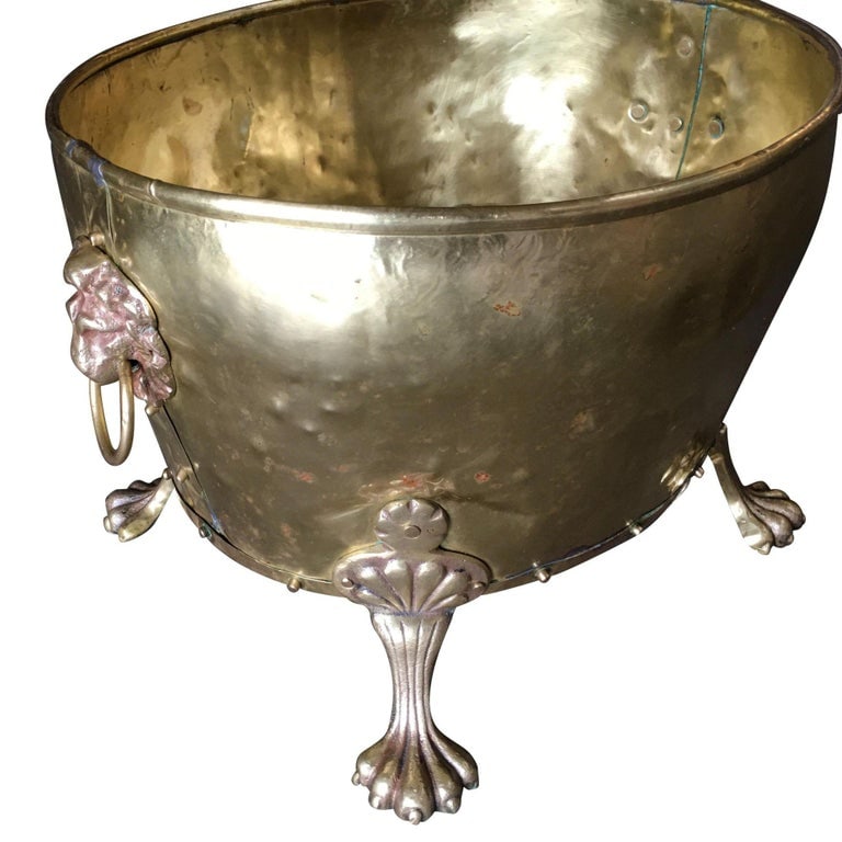Art Nouveau Brass Fireplace Tool Set, Screen, Andiron, and Log Bucket Set - 8