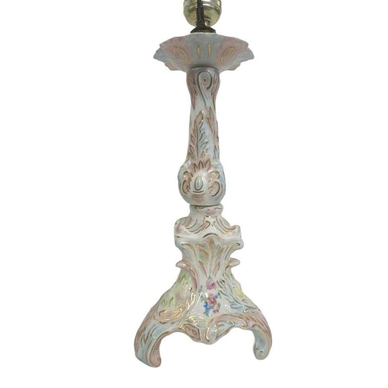 Mid-century Capodimonte Style Italian Ceramic Floral Table Lamp, Pair - 4