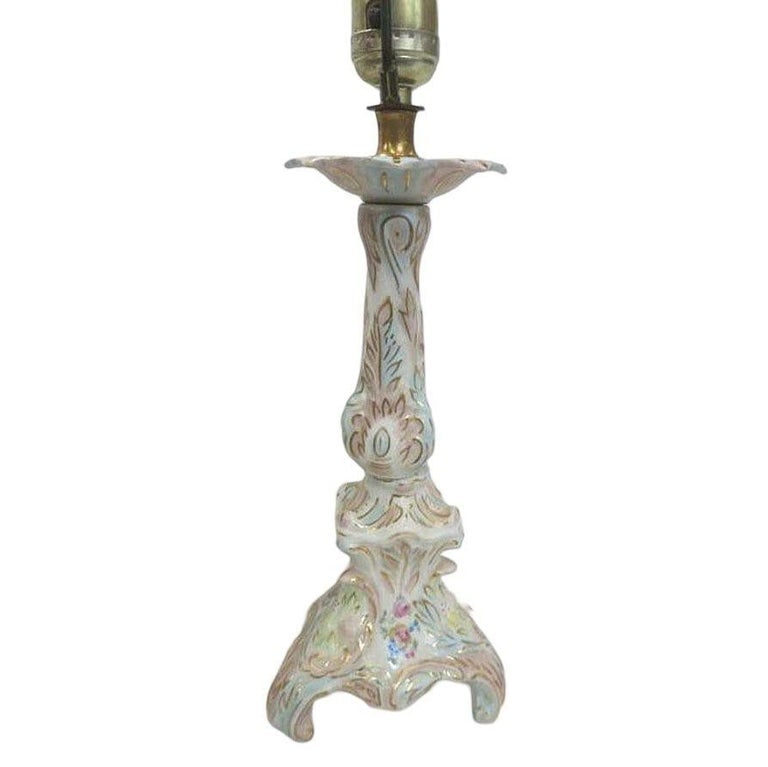 Mid-century Capodimonte Style Italian Ceramic Floral Table Lamp, Pair - 5