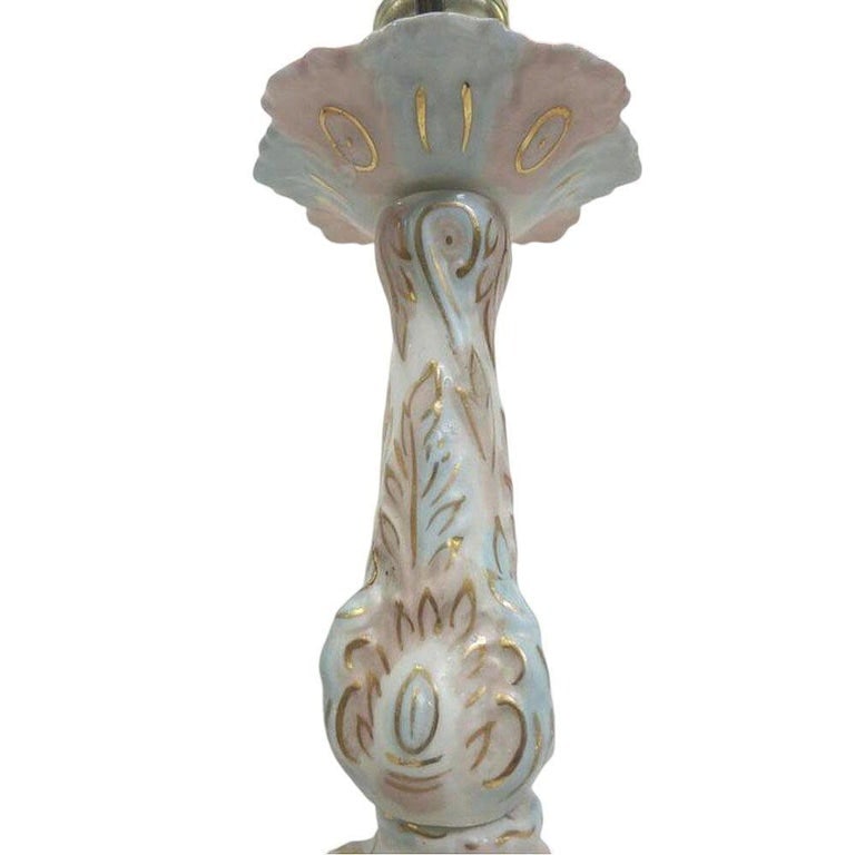 Mid-century Capodimonte Style Italian Ceramic Floral Table Lamp, Pair - 6