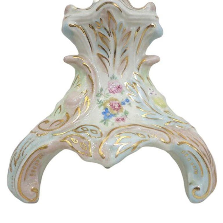 Mid-century Capodimonte Style Italian Ceramic Floral Table Lamp, Pair - 7