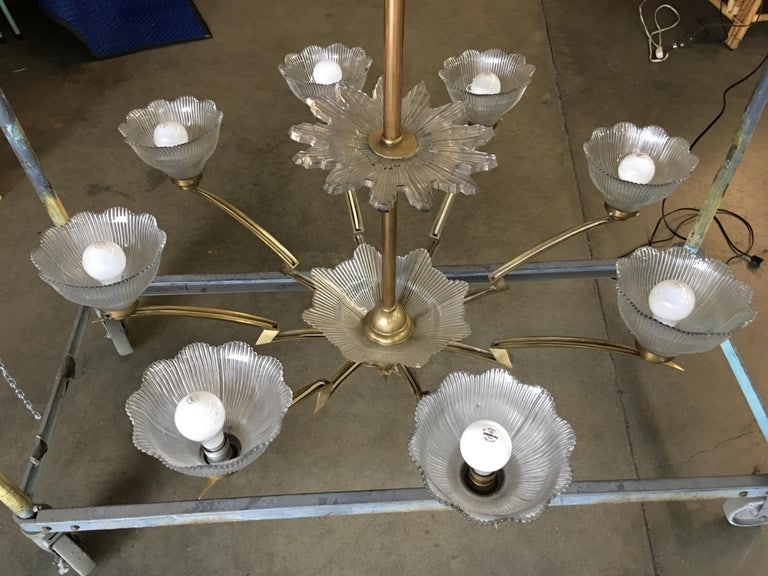 Bronze Modernist Lighting Bolt Chandelier with Holophane Glass Fixtures - 5