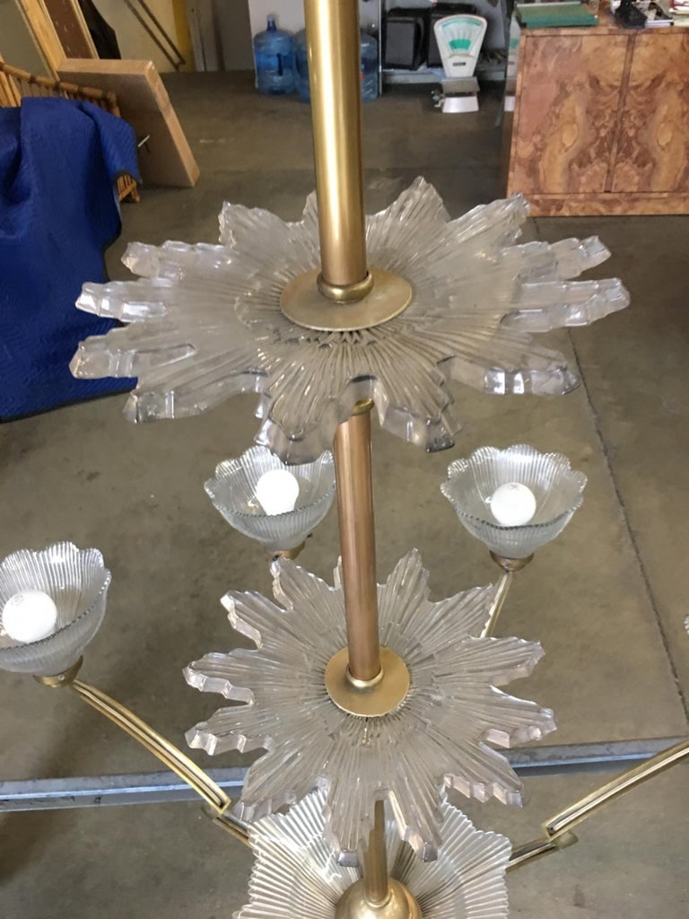 Bronze Modernist Lighting Bolt Chandelier with Holophane Glass Fixtures - 6