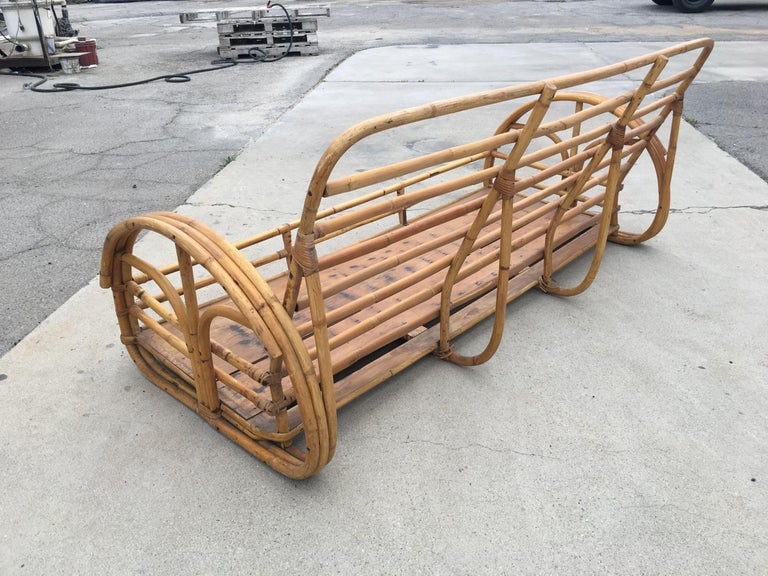 Restored "Floral Rose" Arm Rattan 3-Strand 3-Seater Sofa with Scoop Base - 3