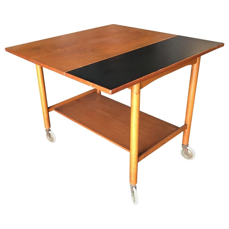 Danish Modern Teak Bar Cart with Convertible Folding Table top - 2
