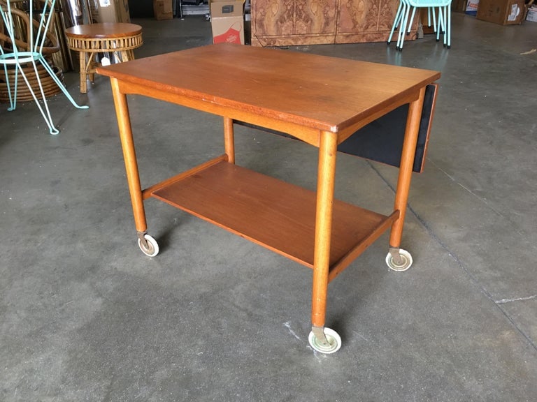 Danish Modern Teak Bar Cart with Convertible Folding Table top - 3