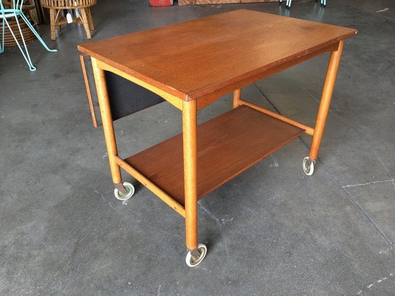 Danish Modern Teak Bar Cart with Convertible Folding Table top - 5